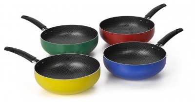 Jogo 4 Frigideiras Wok 28 Color Antiaderente de Alumnio com Cabo Sortida